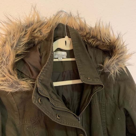 Super cute winter cargo green coat w waist cinch - Picture 2 of 4